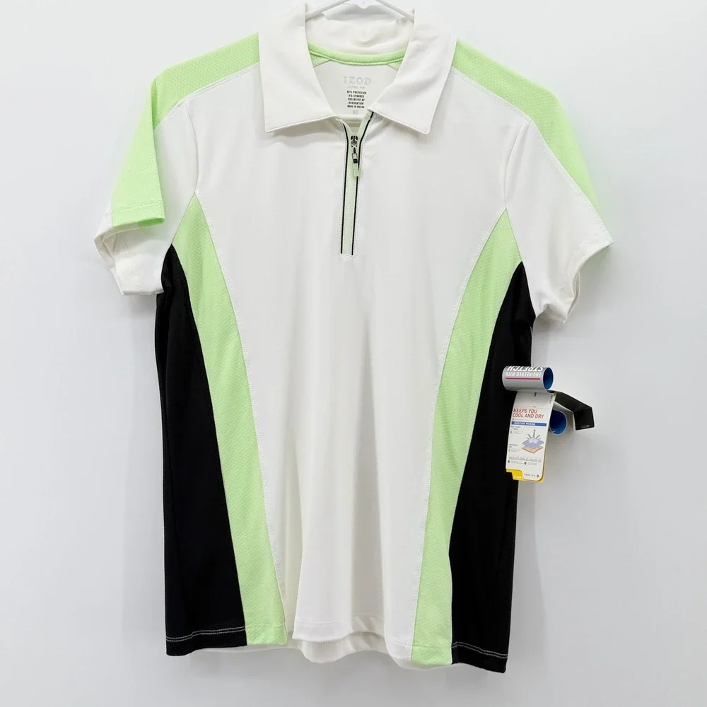 IZOD Lot of 2 Lime Green Black Colorblock 1/4 Zip Golf Polo Shirt  Medium NEW